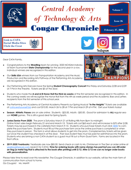Central Academy Cougar Chronicle Volume 7, Issue 26