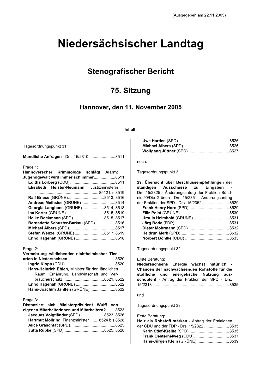 Stenografischer Bericht 75. Sitzung