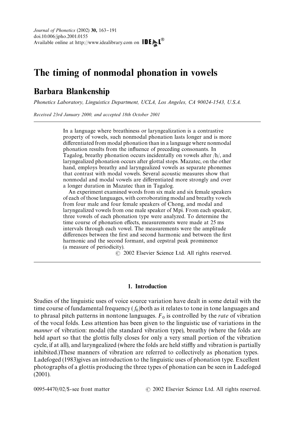 The Timing of Nonmodal Phonation in Vowels