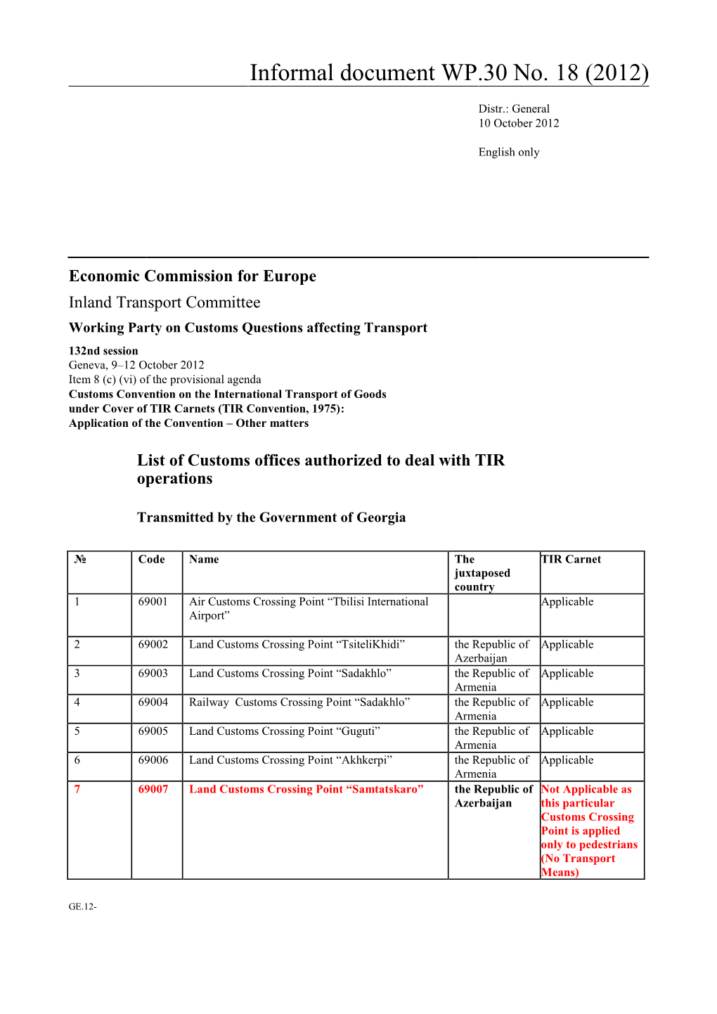 Informal Document WP.30 No. 18 (2012)