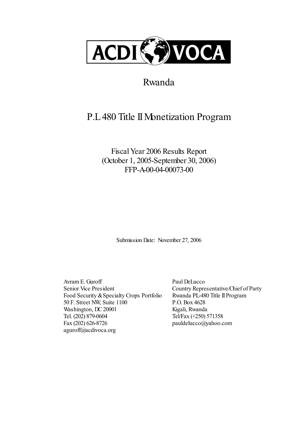 Rwanda P.L 480 Title II Monetization Program