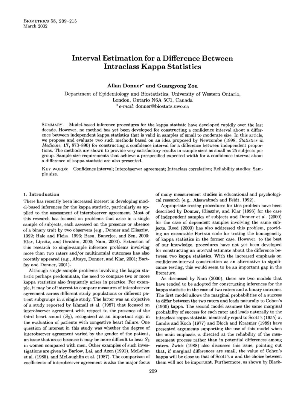 Interval Estimation for a Difference Between Intraclass Kappa Statistics