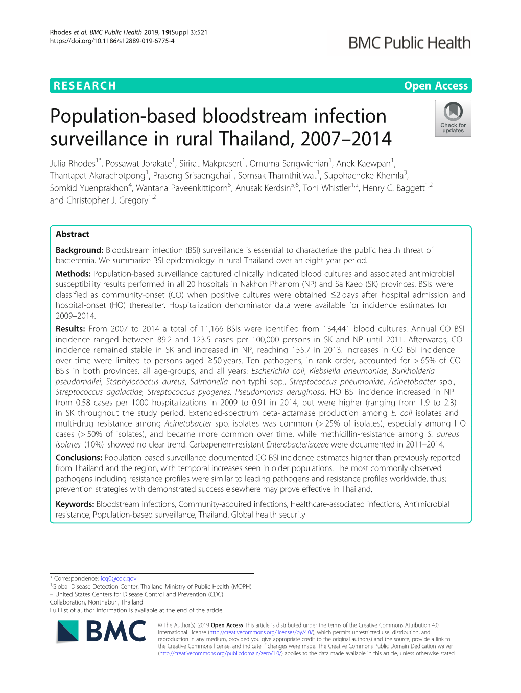 Population-Based Bloodstream Infection Surveillance in Rural