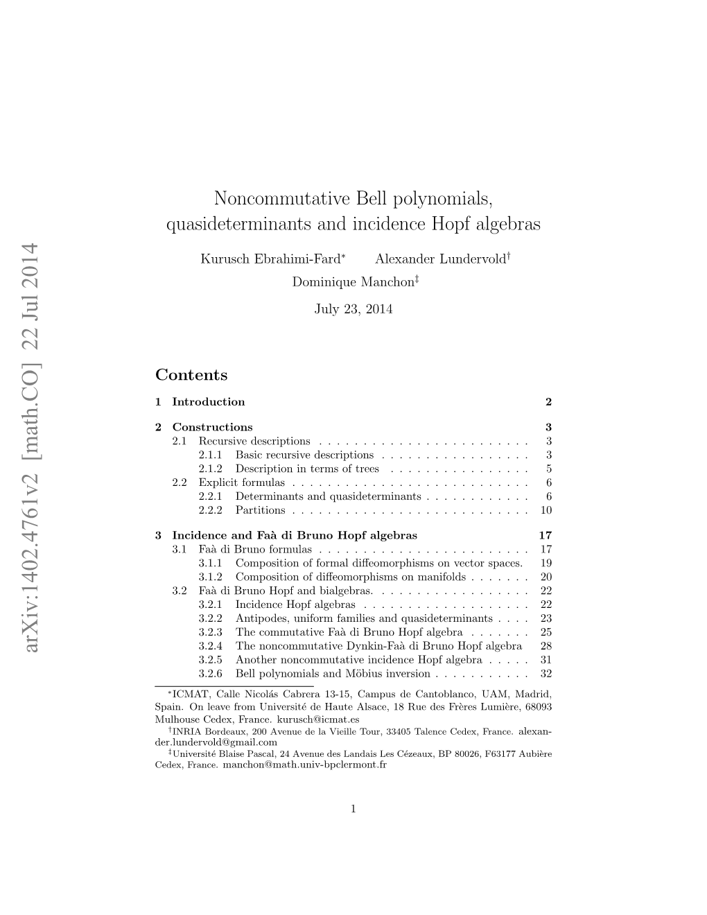 Noncommutative Bell Polynomials, Quasideterminants and Incidence Hopf Algebras