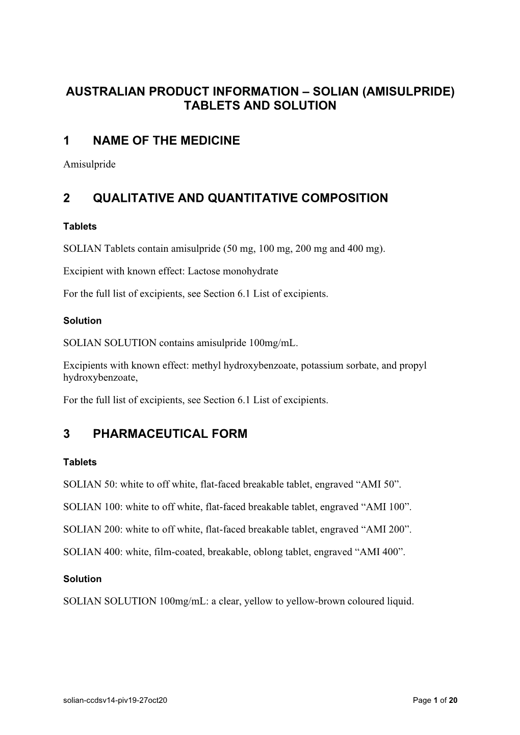 Solian (Amisulpride) Tablets and Solution