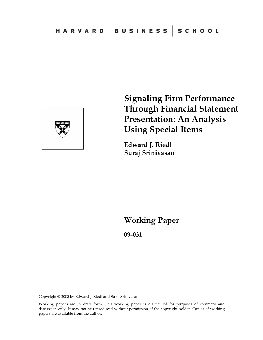 Signaling Firm Performance Through Financial Statement Presentation: an Analysis Using Special Items