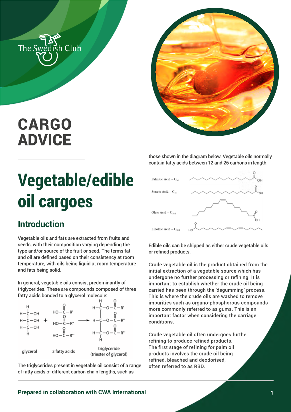 Cargo Advice – Vegetable/Edible Oil Cargoes