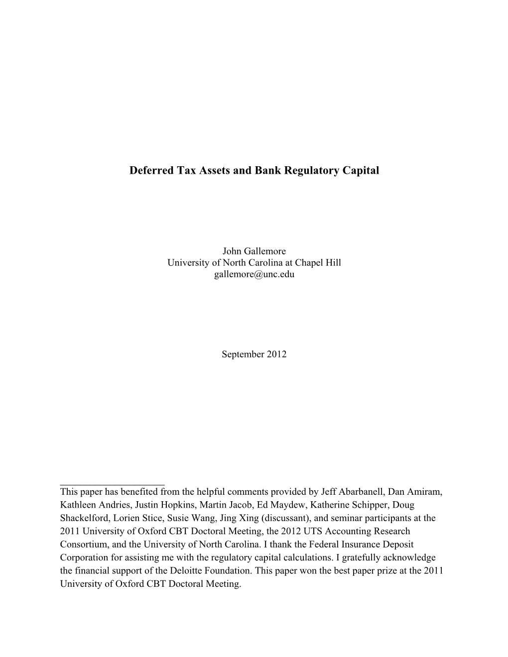 Deferred Tax Assets and Bank Regulatory Capital