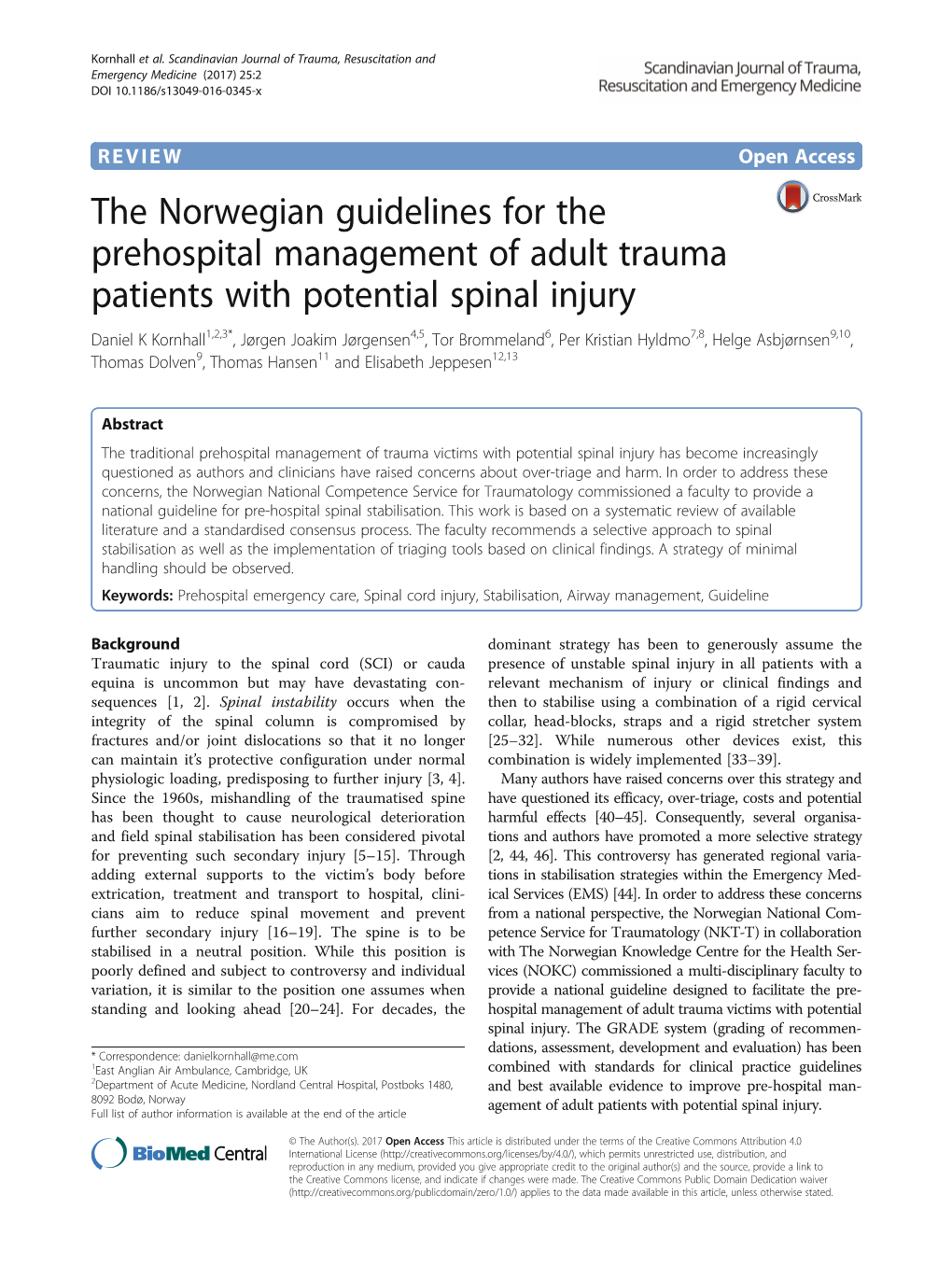 The Norwegian Guidelines for the Prehospital Management of Adult