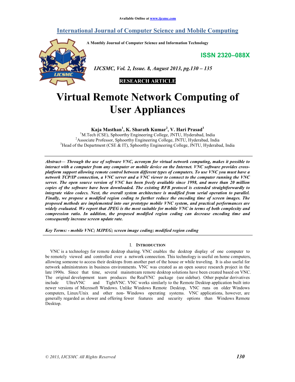 Virtual Remote Network Computing of User Appliances
