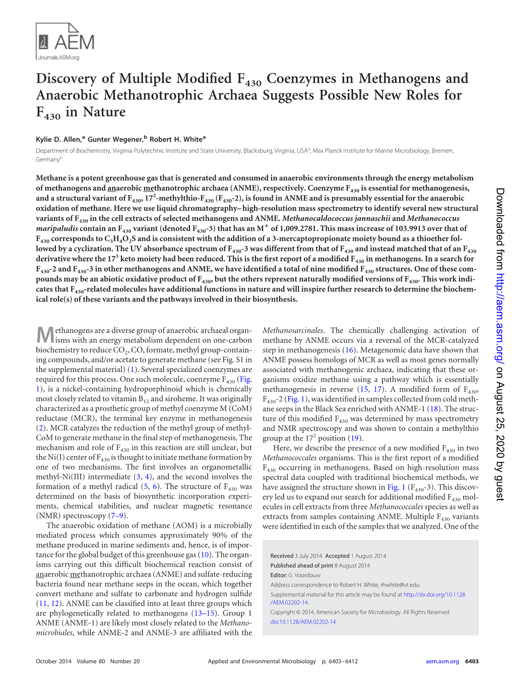 Discovery of Multiple Modified F430 Coenzymes in Methanogens And