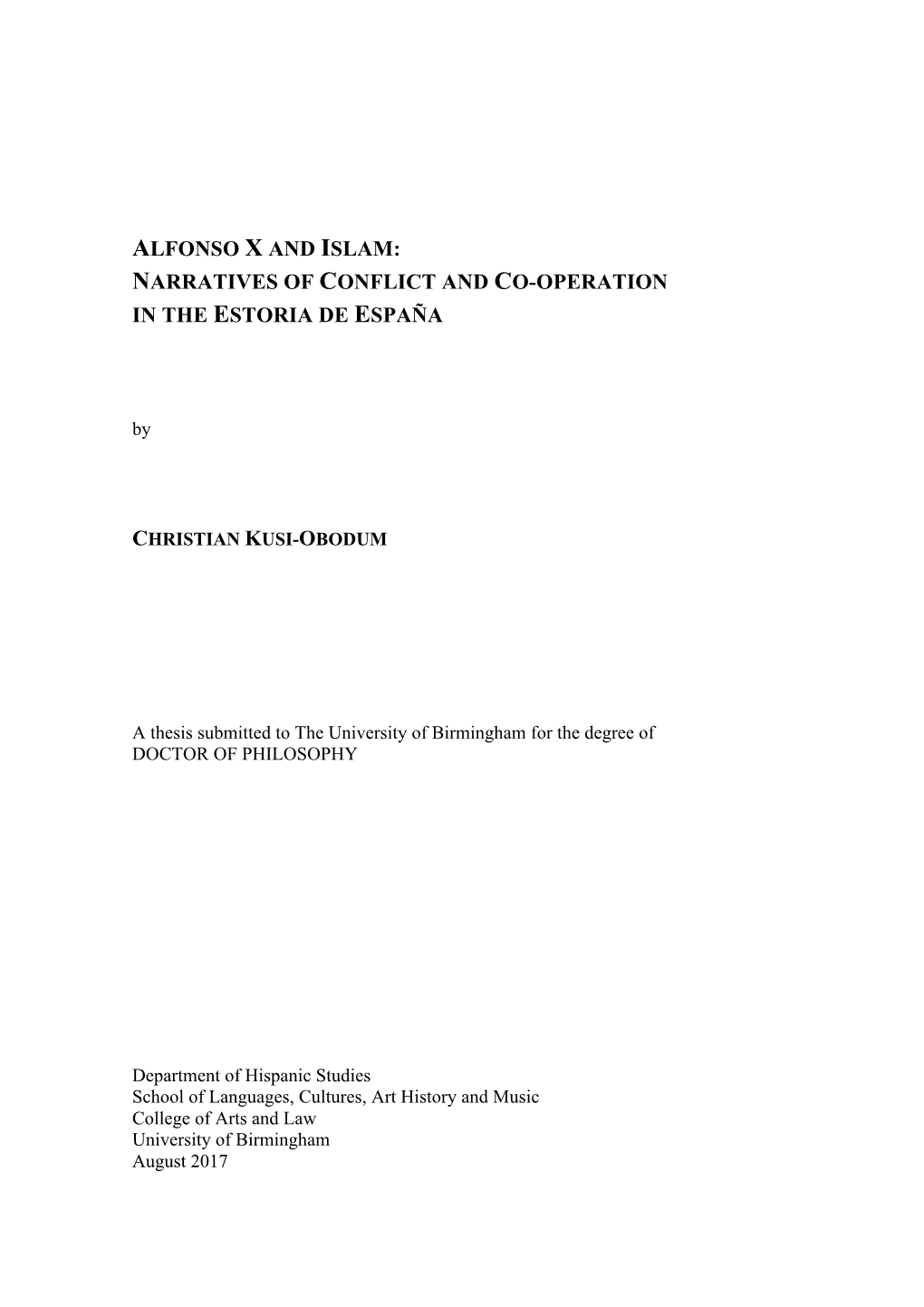 Alfonso X and Islam: Narratives of Conflict and Co-Operation in the Estoria De España