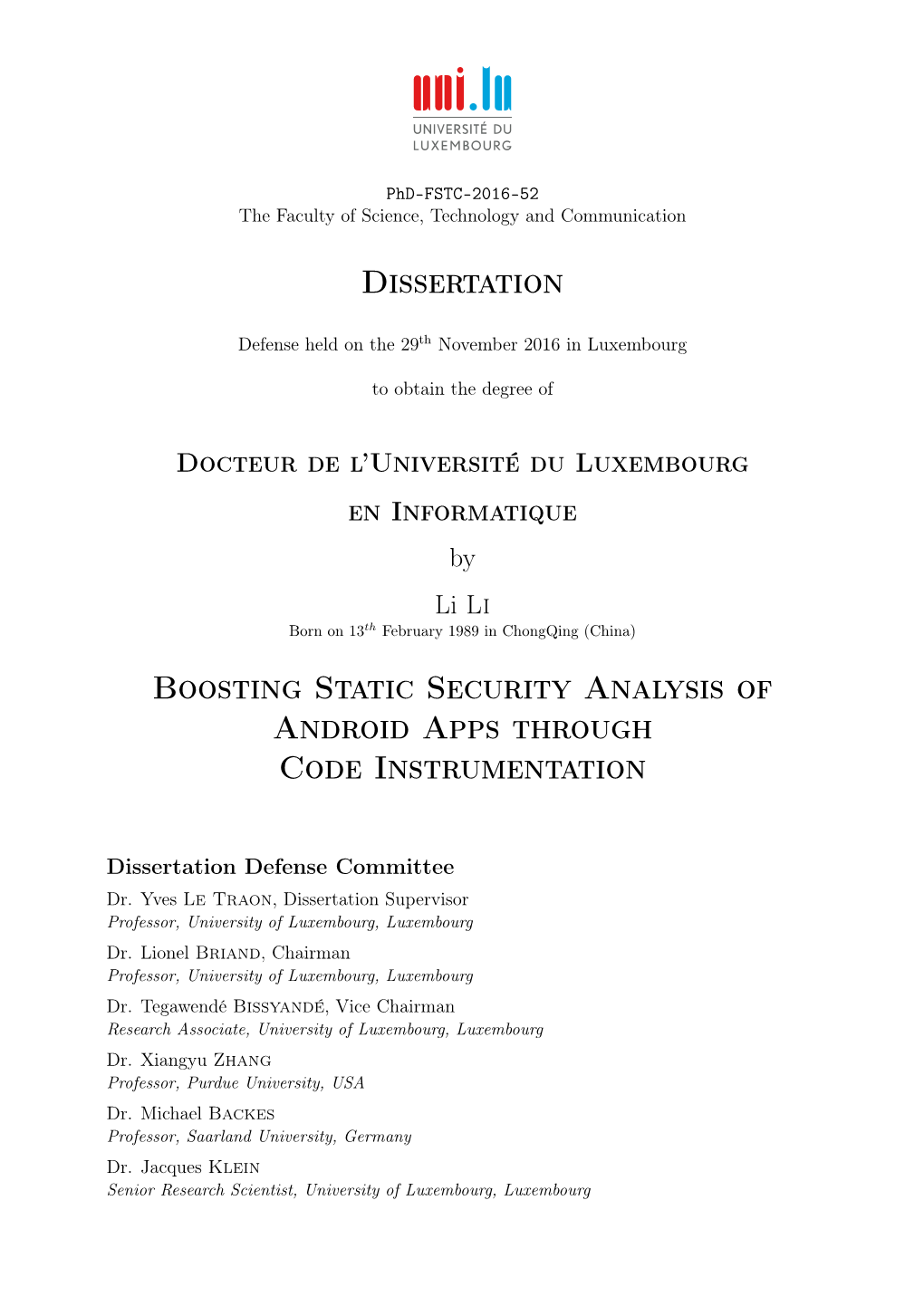 Dissertation Boosting Static Security Analysis of Android Apps Through Code Instrumentation