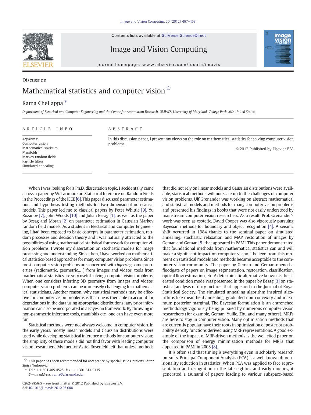 Mathematical Statistics and Computer Vision☆