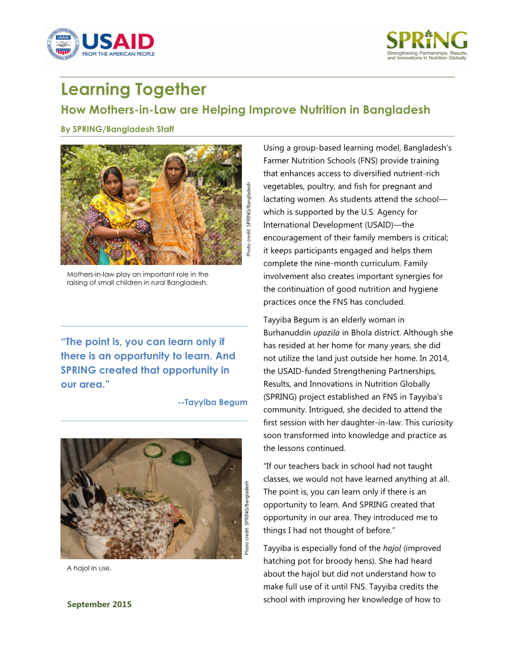 Learning Together How Mothers-In-Law Are Helping Improve Nutrition in Bangladesh