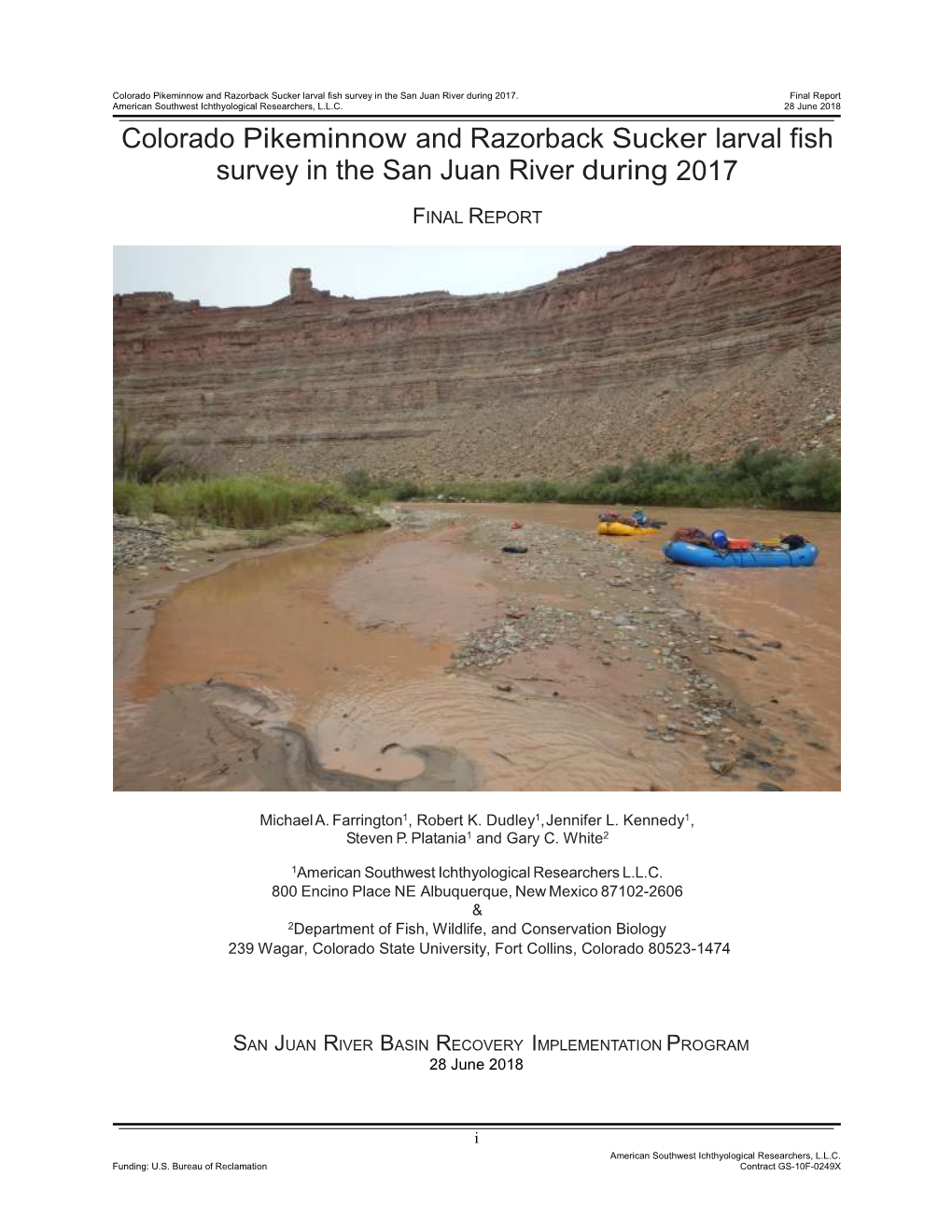 Colorado Pikeminnow and Razorback Sucker Larval Fish Survey in the San Juan River During 2017