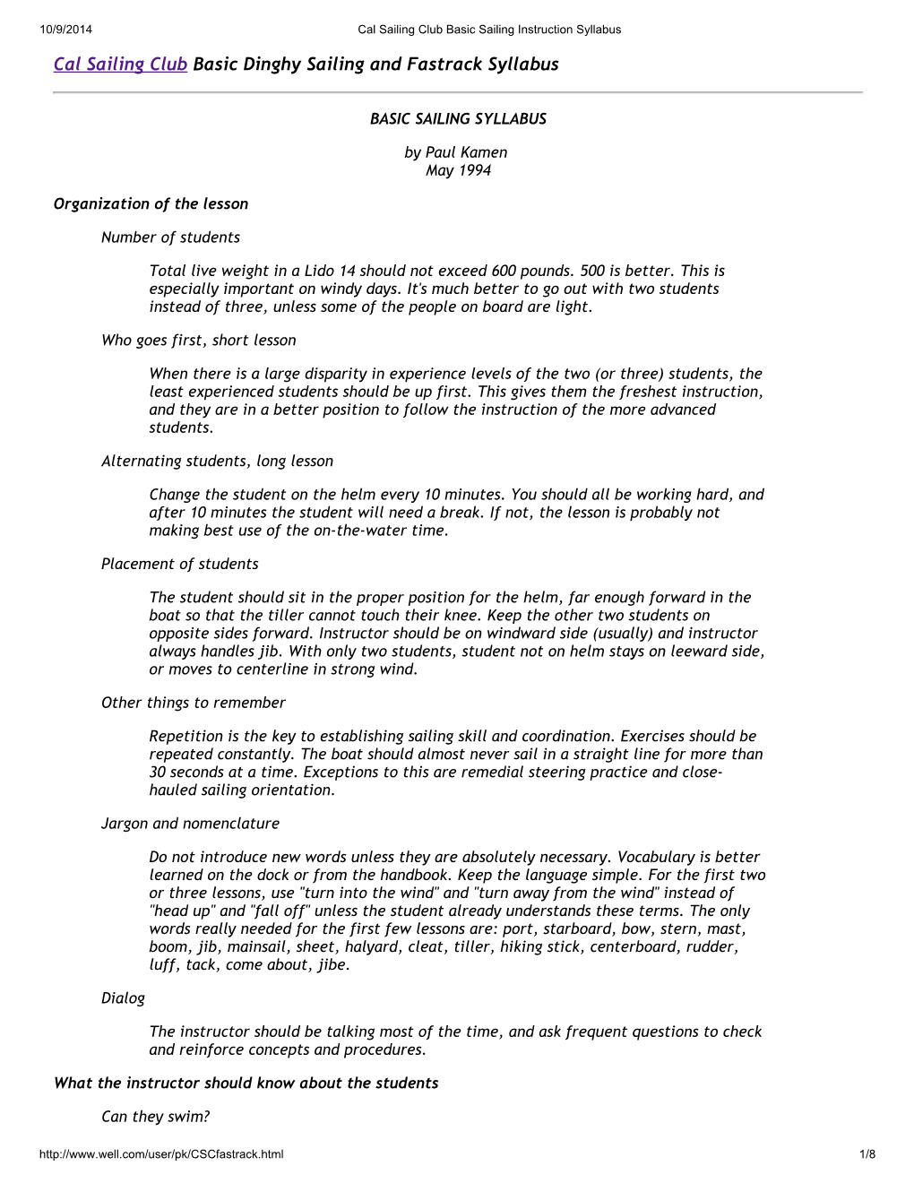 Cal Sailing Club Basic Instructing Syllabus