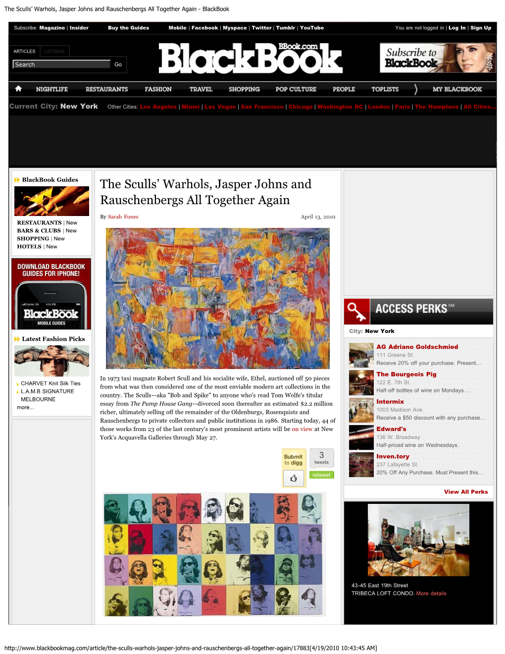 The Sculls' Warhols, Jasper Johns and Rauschenbergs All