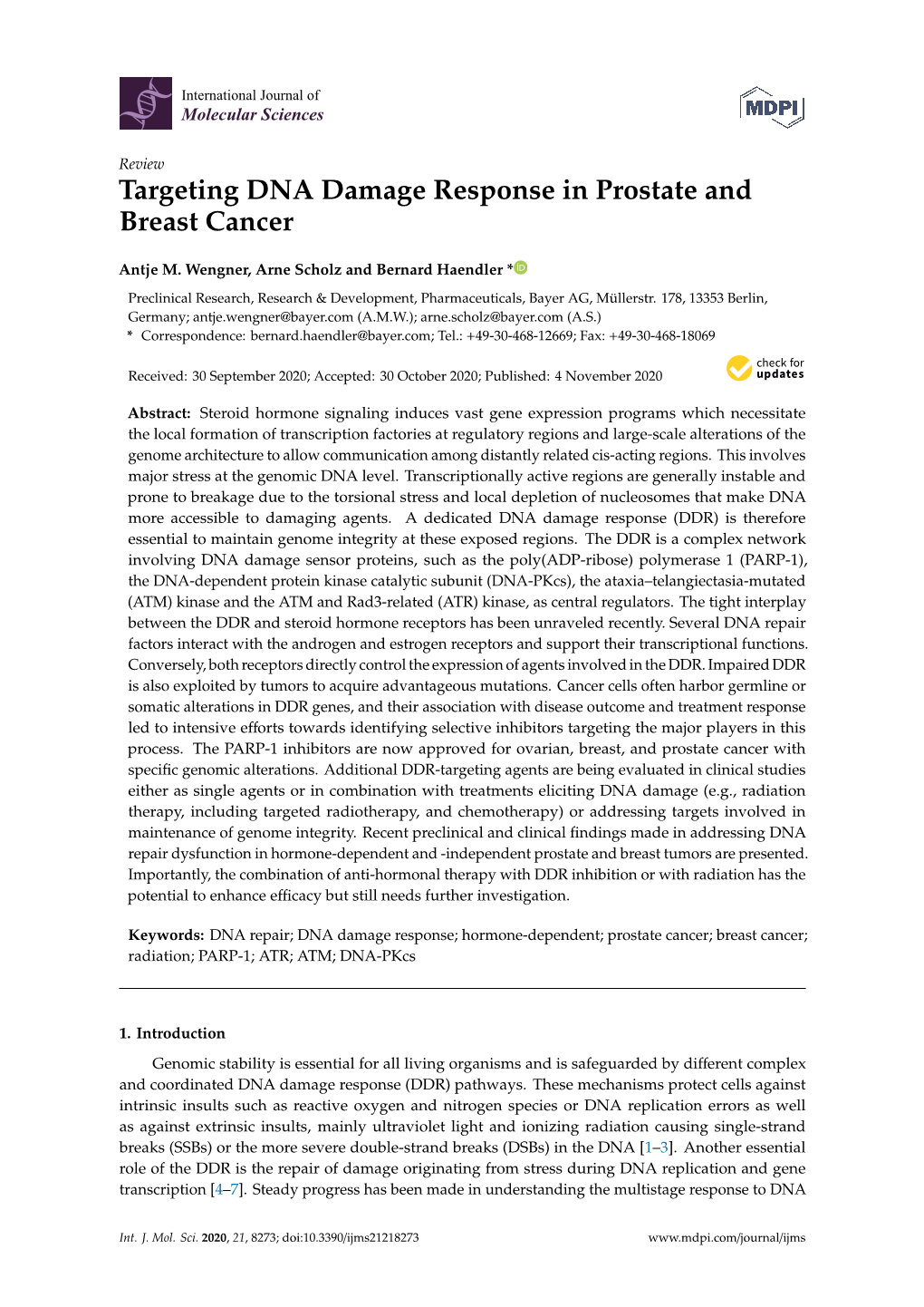 Targeting DNA Damage Response in Prostate and Breast Cancer