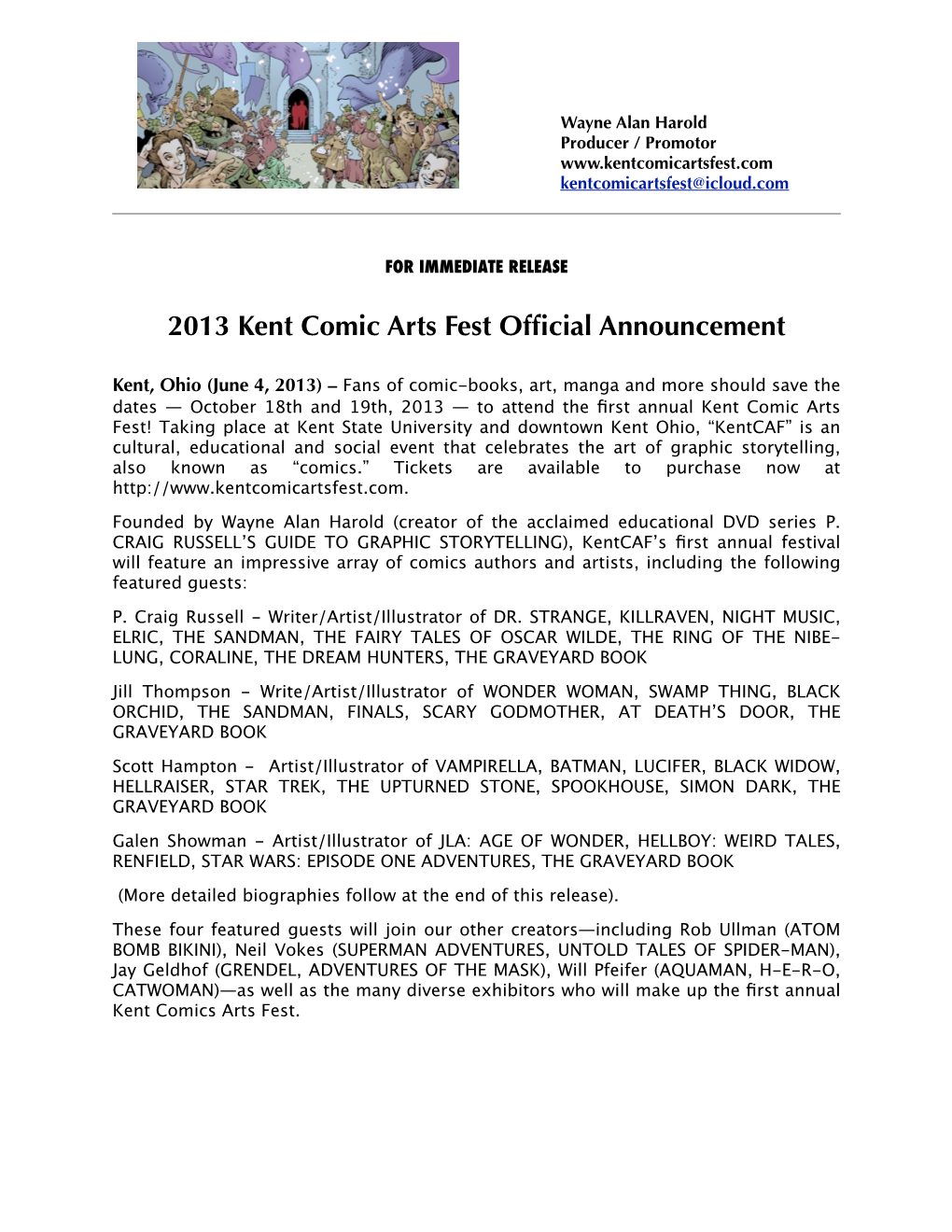 Kentcaf 2013 Press Release