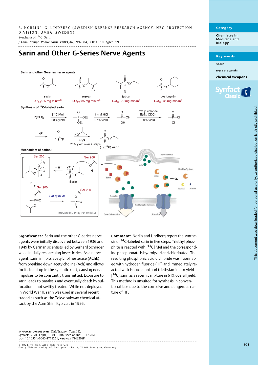 Sarin and Other G-Series Nerve Agents Key Words