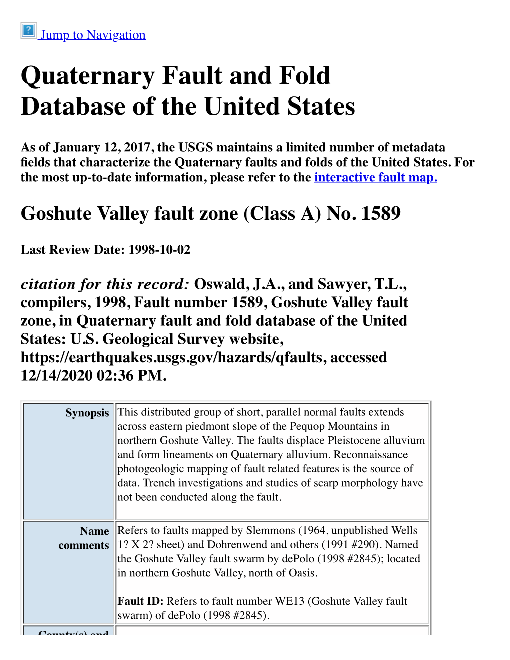 Quaternary Fault and Fold Database of the United States