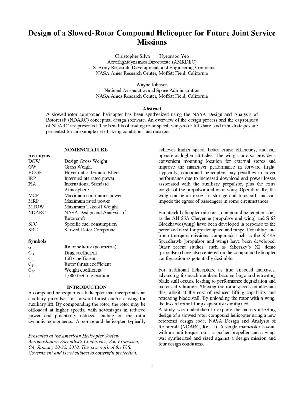 Design of a Slowed-Rotor Compound Helicopter for Future Joint Service Missions