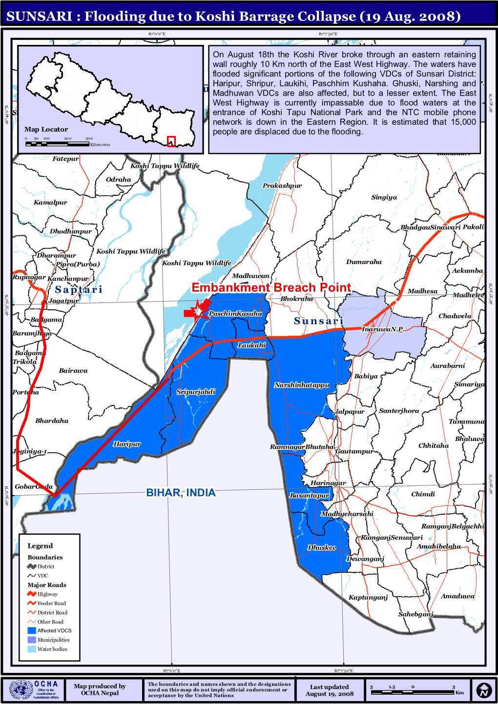 Flooding Due to Koshi Barrage Collapse (19 Aug