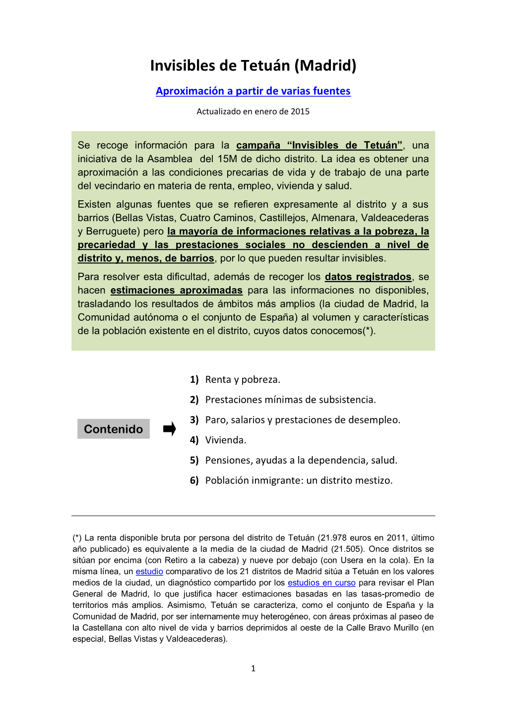 Invisibles De Tetuán (Madrid) Aproximación a Partir De Varias Fuentes