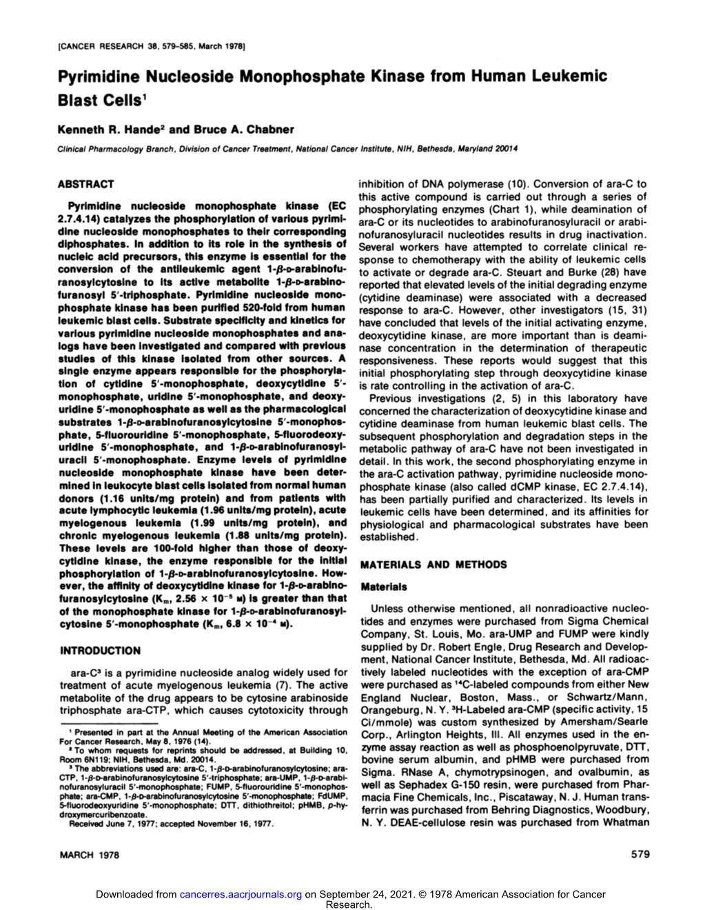 Pyrimidine Nucleoside Monophosphate Kinase from Human Leukemic Blast Cells1