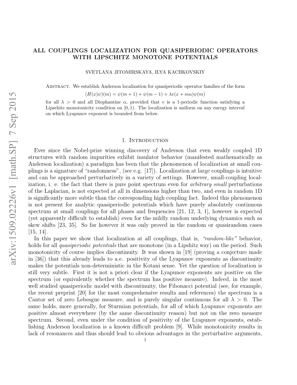 All Couplings Localization for Quasiperiodic Operators with Lipschitz Monotone Potentials