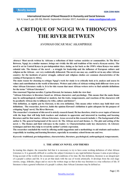 A Critique of Ngugi Wa Thiong'o's the River Between