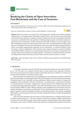 Breaking the Chains of Open Innovation: Post-Blockchain and the Case of Sensorica