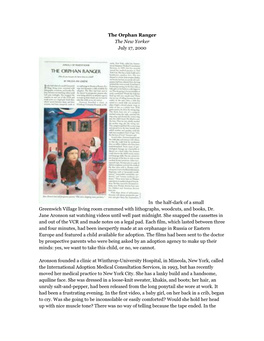 The Orphan Ranger the New Yorker July 17, 2000 in the Half-Dark of A