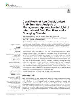Coral Reefs of Abu Dhabi, United Arab Emirates: Analysis of Management Approaches in Light of International Best Practices and a Changing Climate