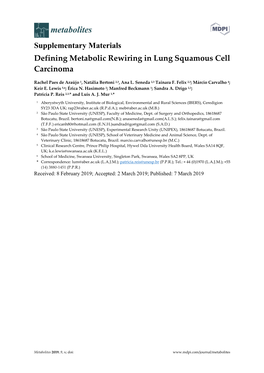 Supplementary Materials Defining Metabolic Rewiring in Lung Squamous Cell Carcinoma