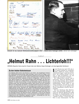 „Helmut Rahn . . . Lichterloh!!!“ SPIEGEL-Reporter Hans-Joachim Noack Über Den Mythos Sepp Herberger Und Das Legendäre Notizbuch