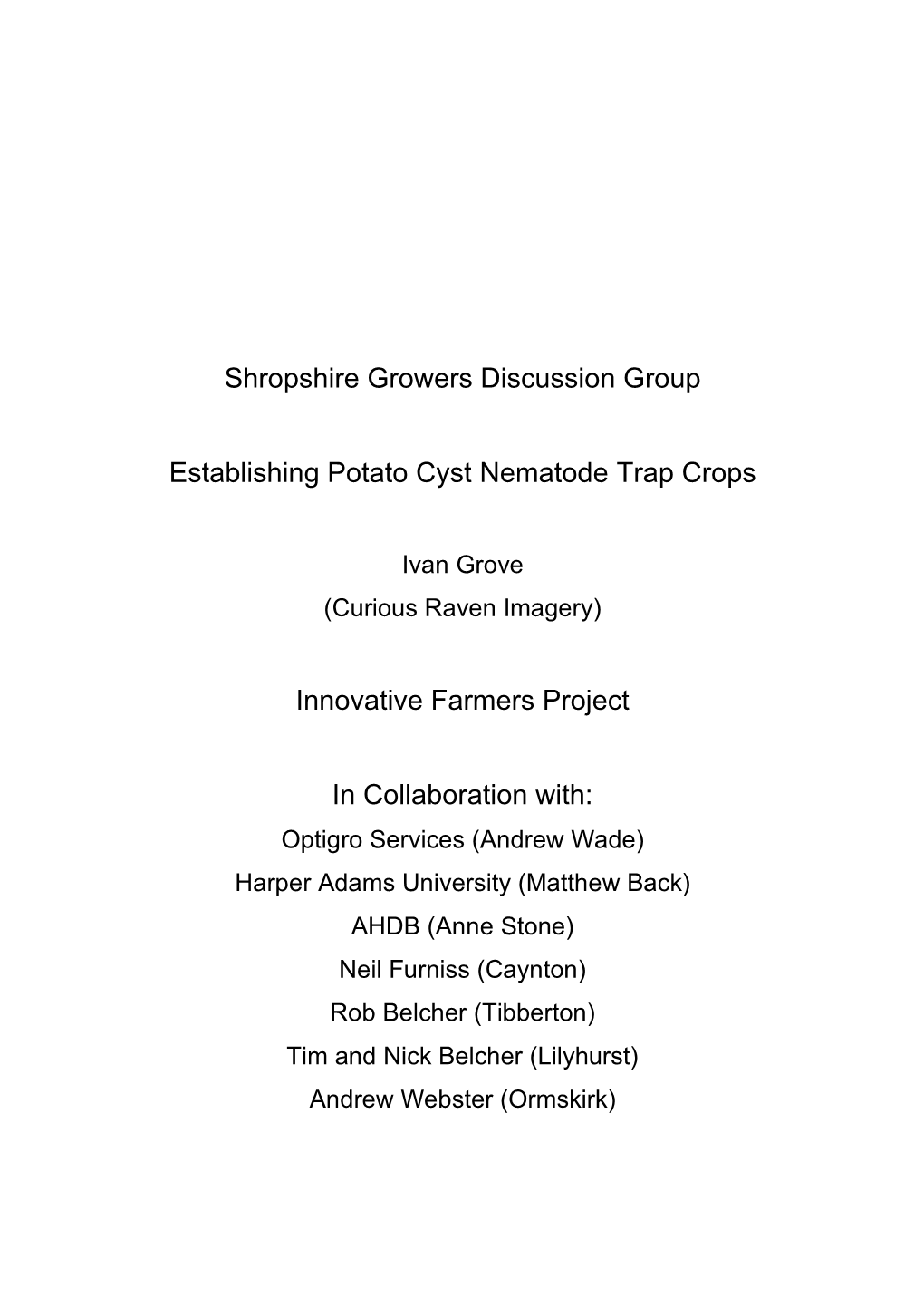 Shropshire Growers Discussion Group Establishing Potato Cyst