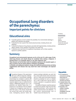Occupational Lung Disorders of the Parenchyma: Important Points for Clinicians