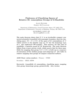 Finiteness of Classifying Spaces of Relative Diffeomorphism Groups Of