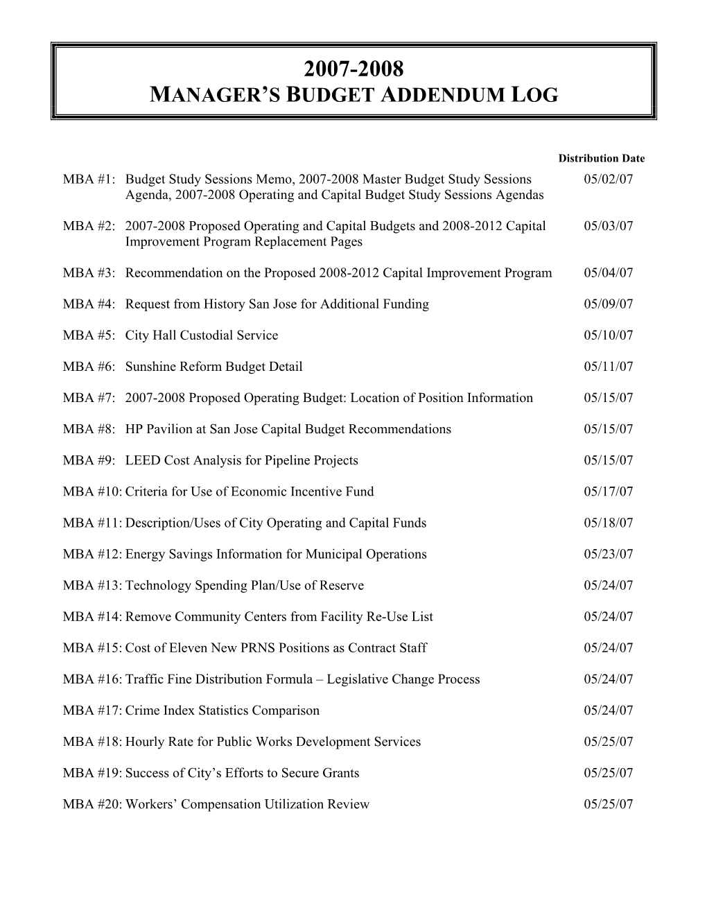 Manager's Budget Addendum #6, Sunshine Reform Budget Detail, Is Funding to Support an Administrative Manager Position in the City Manager's Office