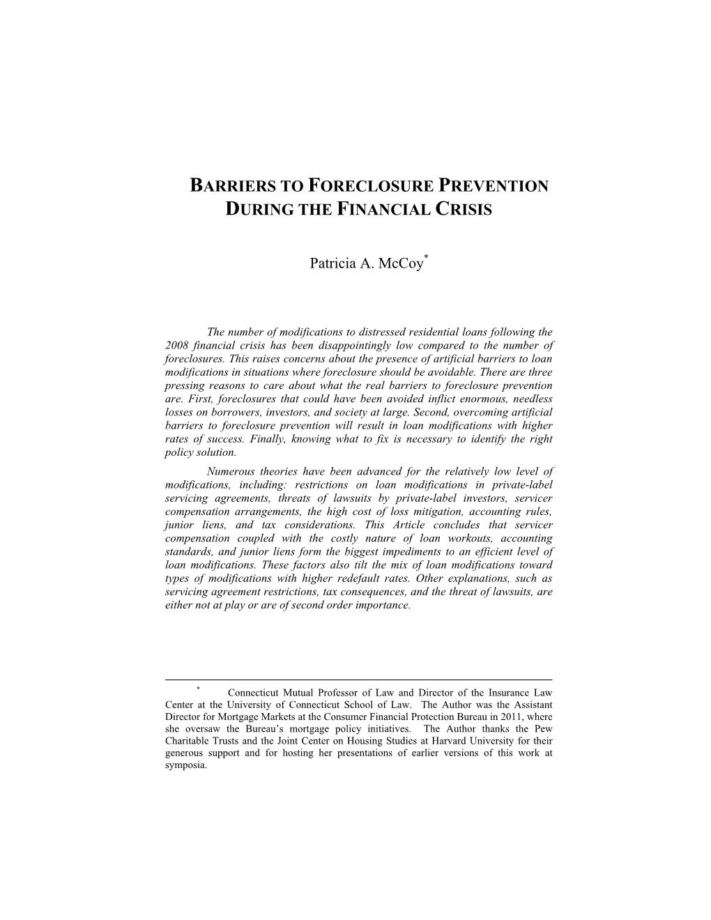 Barriers to Foreclosure Prevention During the Financial Crisis