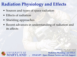 Radiation Physiology and Effects