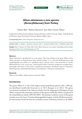 Allium Ekimianum: a New Species (Amaryllidaceae) from Turkey