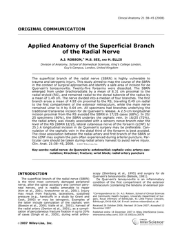 Applied Anatomy of the Superficial Branch of the Radial Nerve