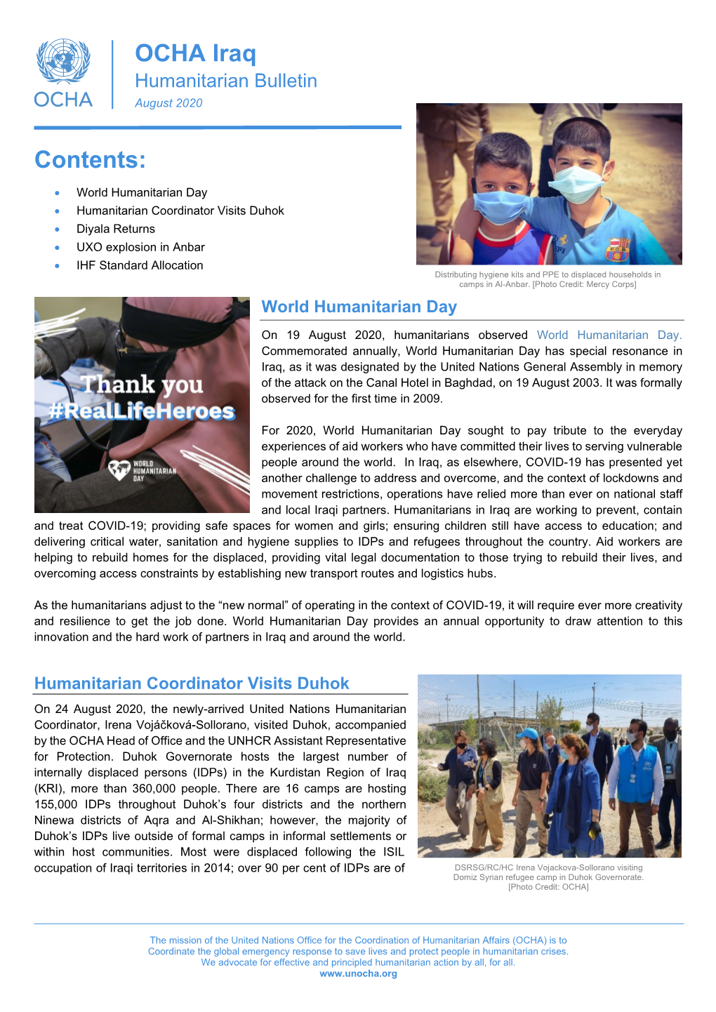 OCHA Iraq Humanitarian Bulletin August 2020