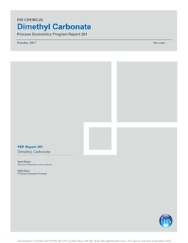 Dimethyl Carbonate Process Economics Program Report 301