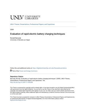 Evaluation of Rapid Electric Battery Charging Techniques