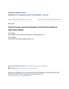 Internet Access and Use by Students of Private Universities in Ogun State, Nigeria