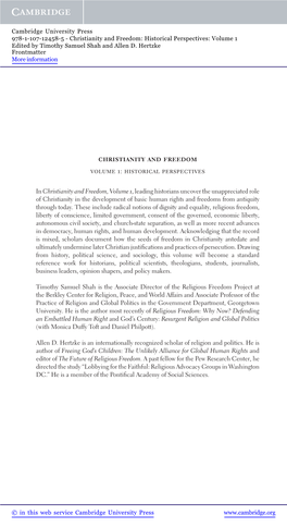 Christianity and Freedom: Historical Perspectives: Volume 1 Edited by Timothy Samuel Shah and Allen D